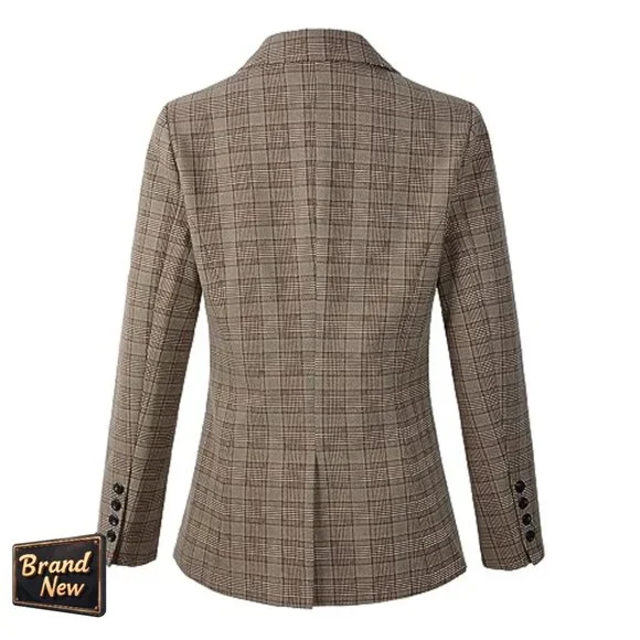 Regular Fit Plaid Blazer, One Button, Notch Collar, Long Sleeve - Picture 2 of 7